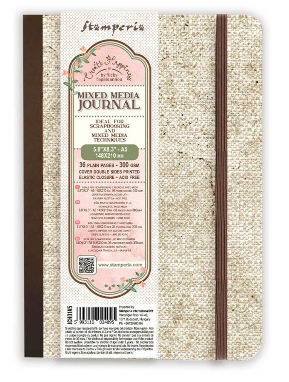 Create Happiness Paper Mixed Media Journal A5-36 Blank Pages/300gsm